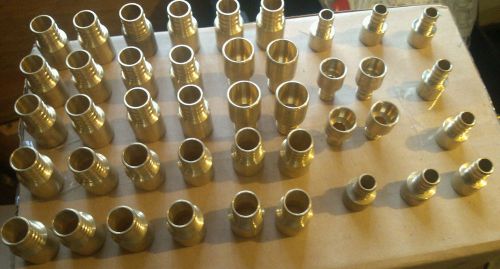 Brass Pex Adaptors, 1/2&#034; &amp; 3/4&#034;  Sweat x Pex barb  (42 fitting lot )