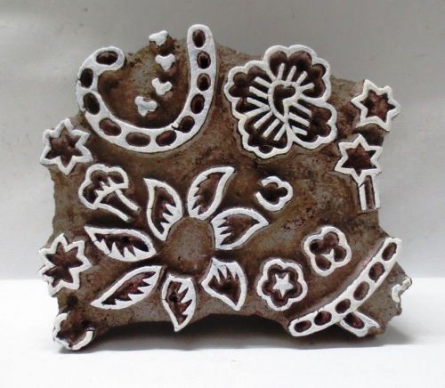 INDIAN WOODEN HAND CARVED TEXTILE PRINTING ON FABRIC BLOCK STAMP UNIQUE MOTIF
