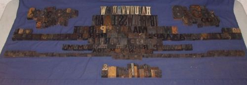 Lot of 406 Vintage Wood Letterpress Type Blocks, Various Fonts and Sizes