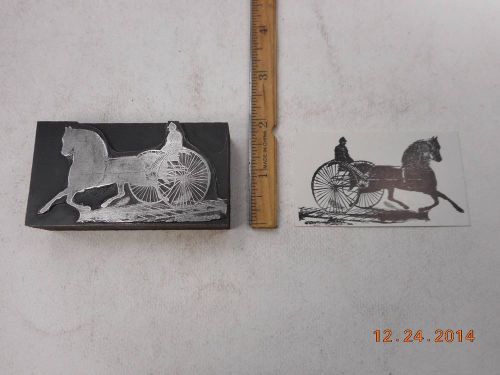 Letterpress Printing Printers Block, Horse Cart w Prancing Horse &amp; Rider