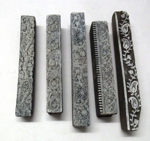 SET OF 5 INDIAN WOODEN HAND CARVED TEXTILE PRINT FABRIC BLOCK STAMP FINE BORDERS
