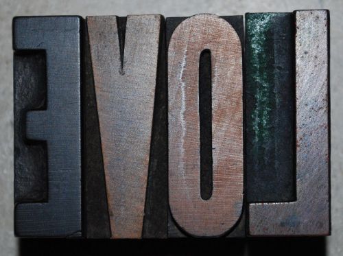 Vintage Letterpress Wood Printer&#039;s Type &#034;LOVE&#034;, 1 11/16&#034; tall, 10 line