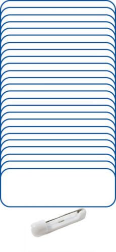 25 BLANK 1 X 3 WHITE / BLUE NAME BADGES TAGS 1/4&#034; CORNERS &amp; SAFETY PIN FASTNERS