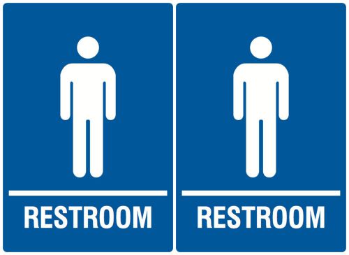 RESTROOM Blue Two Pack New Signs Boys Room Men Bathroom Plastic Privacy Signs
