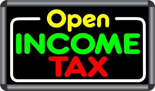 OPEN INCOME TAX  Bright LED Illuminated Sign Neon Signbox Light Box Lighted