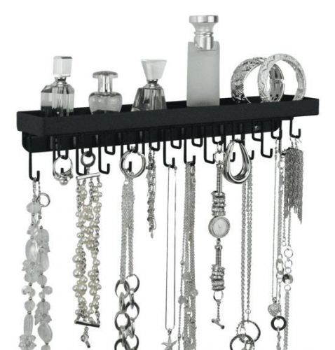 Wall Mount Necklace Rack Organizer Jewelry Storage Bracelet  Holder Metal Black