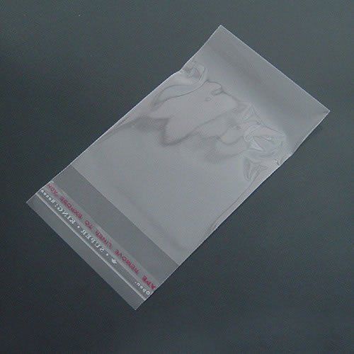 Bag, plastic, clear, 10x6mm with adhesive strip.Sold per pkg of 400. JD005