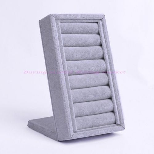 Fashion Top Grey Velvet Ring Jewelry Display Stand Holder Showcase Countertop
