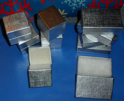 Lot 15 silver cotton filled jewelry gift boxes ring rectangles wholesale resale for sale