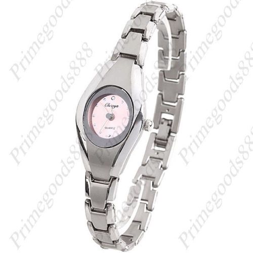 Oval Mini Stainless Steel Wrist Lady Ladies Quartz Wristwatch Women&#039;s Pink