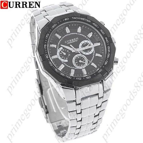 Silver Stainless Steel Quartz Watch Chain Style Band  Free Shipping Black Face