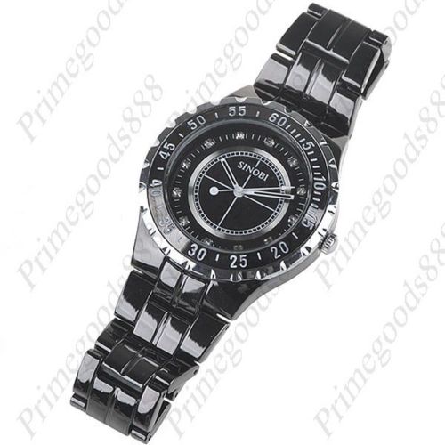 Stainless steel quartz wrist watch with chain band free shipping black face for sale
