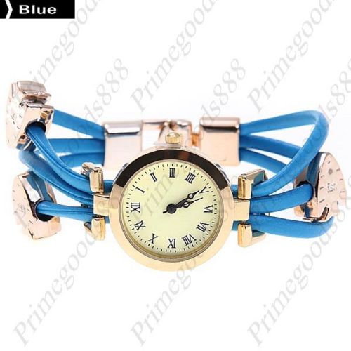 Charm Spaghetti PU Leather Round Analog Quartz Wrist Wristwatch Women&#039;s Blue