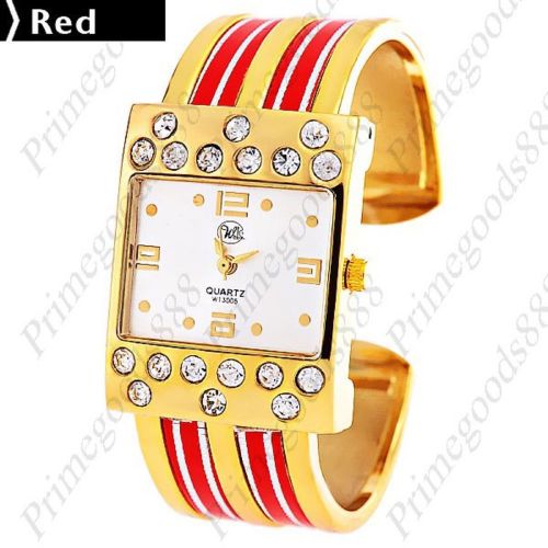 Gold golden square bracelet bangle lady ladies quartz wristwatch women&#039;s red for sale