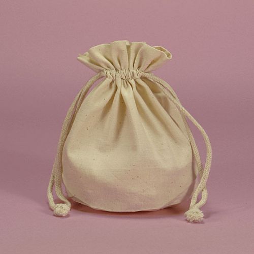 Pouch - natural muslin round bottom crystal bag w/ drawstring - 7 x 4.75 inch for sale