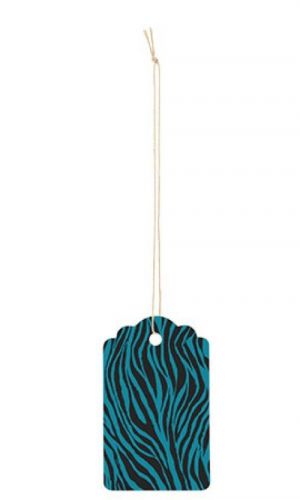 100 Big Scalloped Zebra Turquoise Teal Print Paper Price Strung Tags 3 1/2 ”H x 2 1/4 ”W