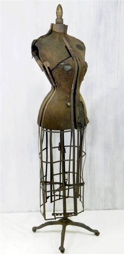 Antique/Vtg HALL-BORCHERT Dress Form w Steel Strap Skirt Steampunk Mannequin