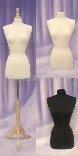 Size 6-8 White Female Mannequin Manikin Dress Form F6/8W +BS-01 Wood Base Tripod