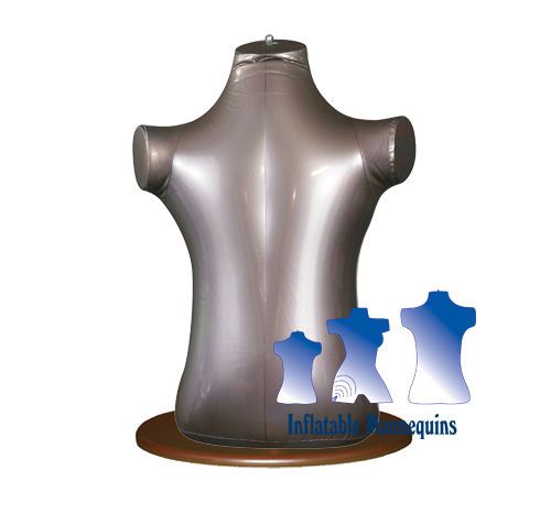 Inflatable Child Torso, Silver With Wood Table Top Stand, Brown