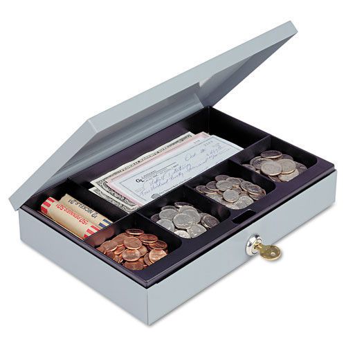 Locking Heavy Duty Steel Low Profile Cash Box, Gray. Sold as Each