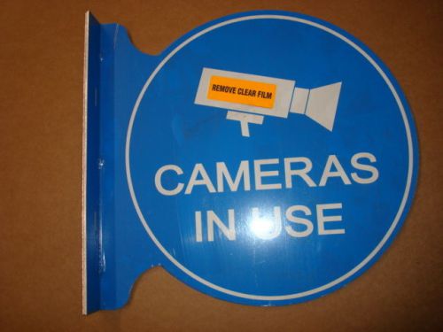 Large Cameras In Use Round Flange Sign Lot of 4 Security Warning Surveillance