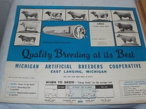 1962 Michigan Artificial Breeder&#039;s CO-OP Breeding Working Poster 17&#034;x14&#034;, Estate