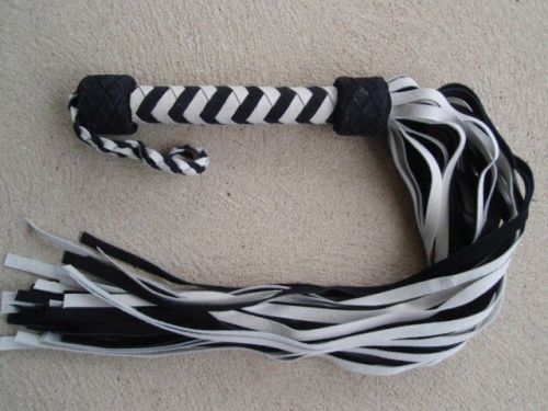 NEW Black/White Leather Flogger Suede - TOP QUALITY 36 TAIL WHIP HORSE TRAINER