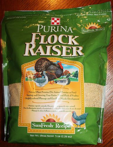 Purina flock raiser poultry food. 5 pound bag new. chickens, quail, turkeys feed for sale