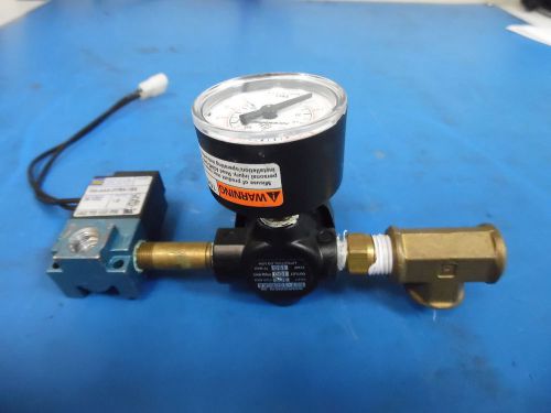 Norgren pressure regulator mn: r0q 100rgka w/solenoid valve mn: 35a aaa dfba 1ba for sale