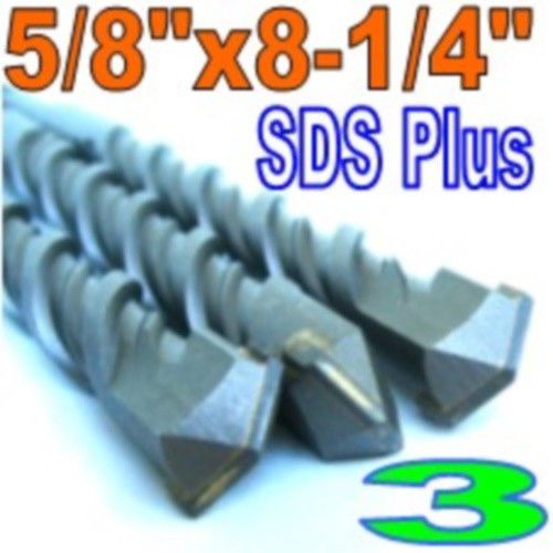 3 pc Set SDS Plus 5/8&#034;x8&#034; Carbide Tipped Concrete Mansonry Hammer Drill Bit