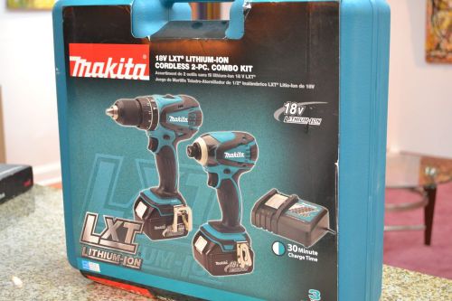 New makita lxt211 2pc cordless 18 volt hammer drill &amp; driver combo kit &amp; case for sale