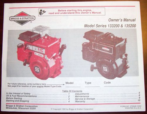 Briggs &amp; Stratton Engine Owners Manual Models 133200 &amp; 135200