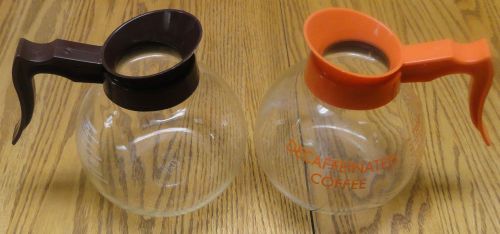 2 VINTAGE SCHOTT GLASS COFFEE CARAFES REGULAR &amp; DECAF RESTAURANT STYLE GOOD COND
