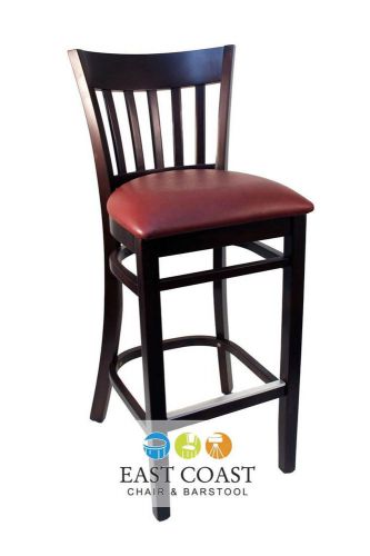 New gladiator walnut vertical back wooden bar stool with wine vinyl seat for sale