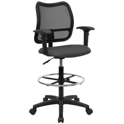 Flash Furniture WL-A277-GY-AD-GG Mid-Back Mesh Drafting Stool with Gray Fabric S