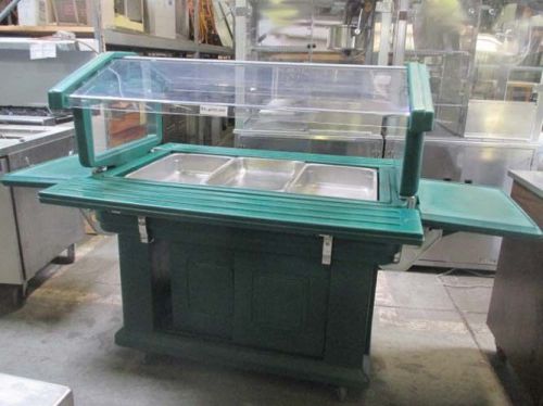 Cambro 3 compartment food bar with top sneeze guard, tray slide &amp; cabinet base for sale