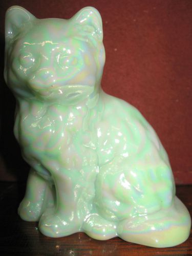Jadeite carnival glass Cat / Kitten paperweight kitty iridescent art jadite jade