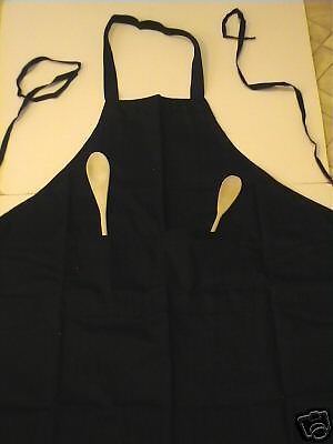 2 BLACK KITCHEN APRONs-RESTAURANT BIB pocket-COTTON-NEW