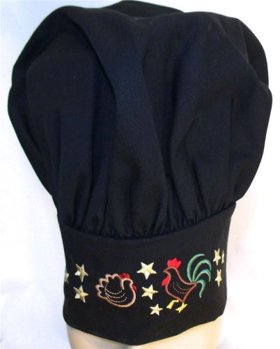 Hen Rooster Country Stars Black Chef Hat Adult Size Adjustable Kitchen Monogram