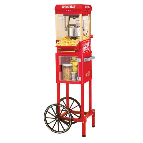 Nostalgia Electrics Popcorn Cart Machine Popper Maker Red Vintage Stand Theater