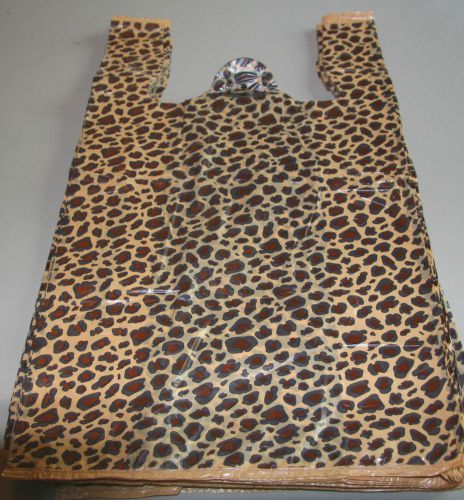 500 LEOPARD print Plastic T-Shirt Bags w/Handles 8&#034; x 5&#034; x 16&#034; gift party retail