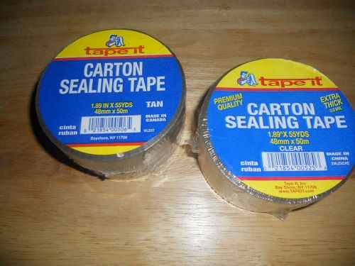 1 Clear 1 Tan Carton Sealing Tape 1.89&#034; x 55 Yards (48 mm x 50 m) NEW