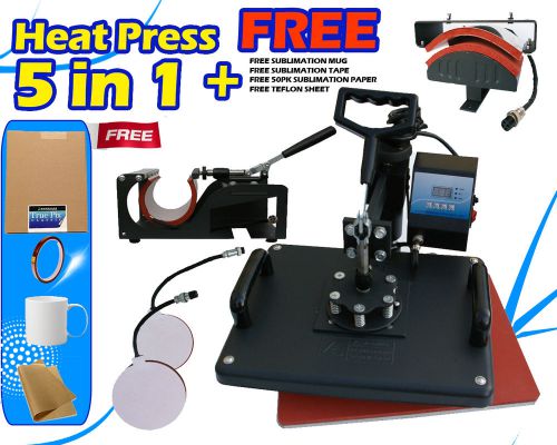 5 in1 heat press machine digital transfer sublimation t-shirt plate mug cap for sale