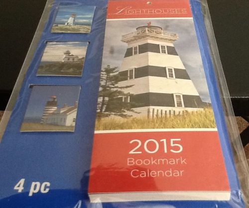 2015 BOOKMARK CALENDAR WITH MAGNETIC CLIPS. (4 PC SET) LIGHTHOUSES