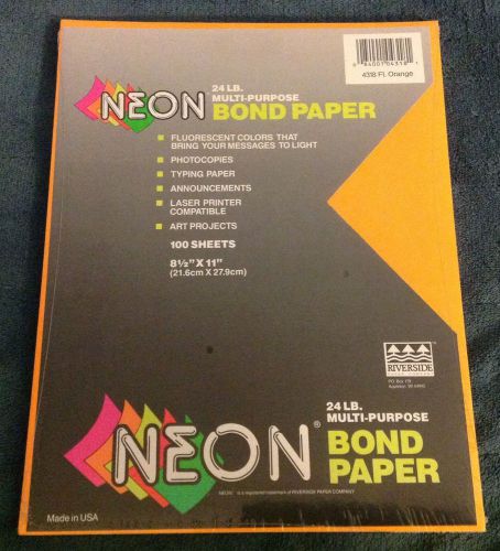 Riverside Paper Co. 100 Sheets Neon 24lb Fluorescent Orange #4318 Unopened