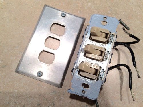 Lot 3 vintage leviton despard combo 10 amp switch+bracket+wall plate assembly for sale