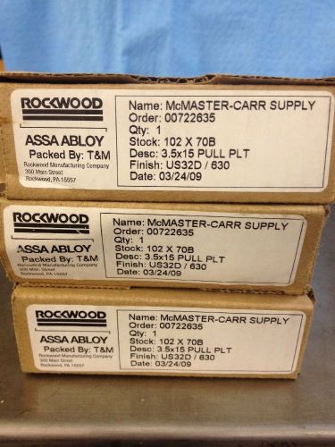 Lot of 3 - NEW ROCKWOOD/ASSA ABLOY DOOR HANDLE/PULL STAINLESS STEEL W/PUSH PLATE