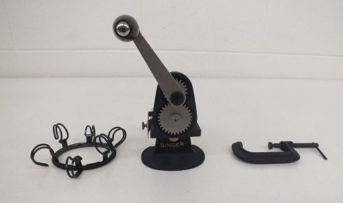 Vintage singer hand crank fabric cutter w/clamp &amp; simanco ring fast shipping for sale