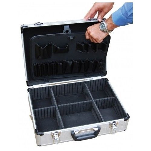Aluminum Tool Box Metal Carrying Storage Case Adjustable Panels Puches Sleeves