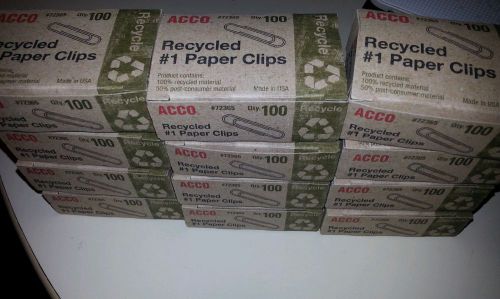 LOT of 12 boxes ACCO 72365 Recycled No. #1 Paper Clips 100/box qty1800 1000 2000